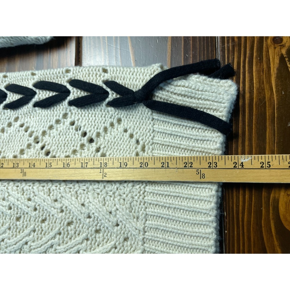 Retrod Sweater Women's Size Small Petite Cream Black Cable Knitted Ribbed Edges - Picture 7 of 8